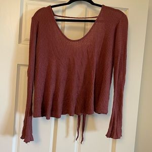 Mauve tie back open back long sleeve shirt waffle knit size XS from Lulus